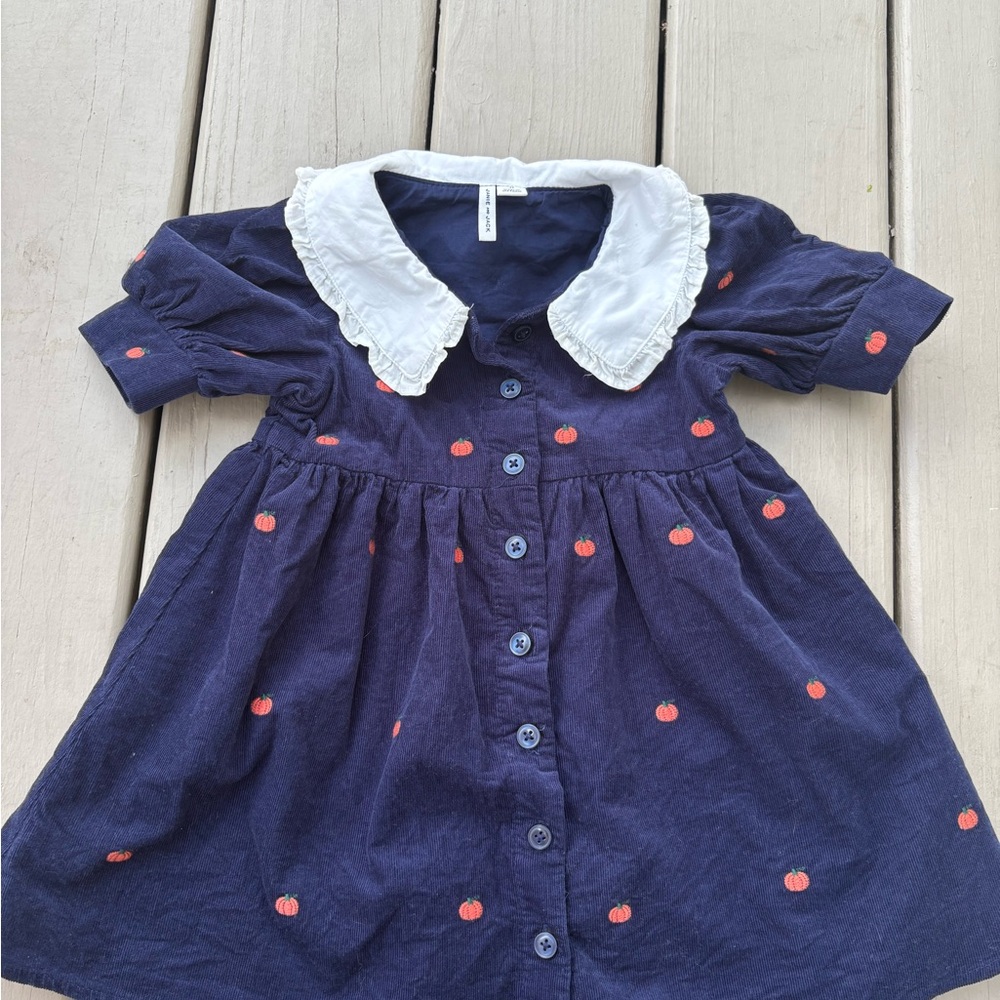 Janie and Jack Navy Dress with White Collar and pumpkin Accents